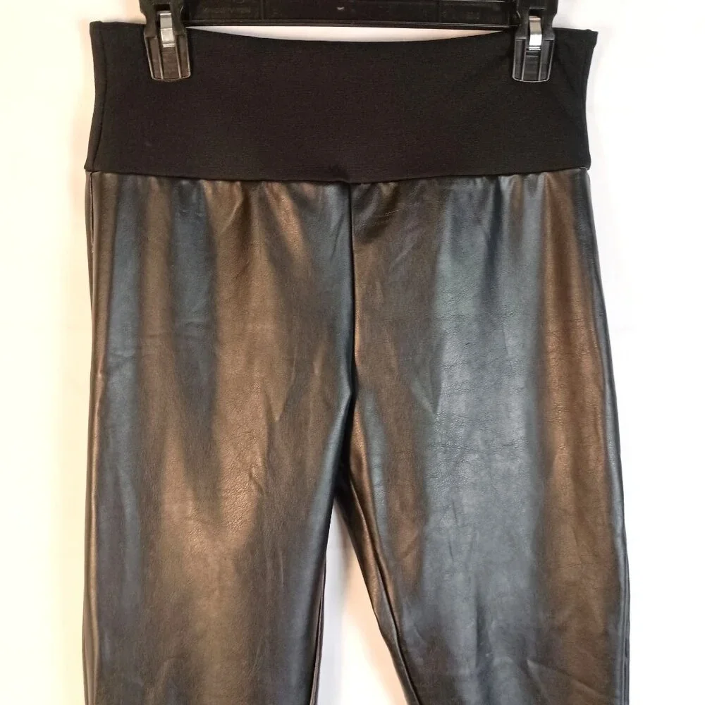 Assets by Spanx Black Faux Leather Ankle Leggings High Waist L - Picture 3 of 6